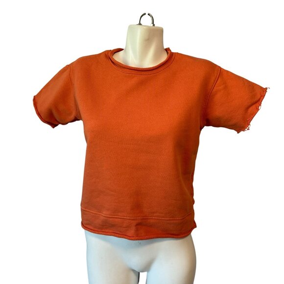 Frank & Eileen Boyfriend Crew Neck Sweatshirt Orange Short Sleeve Small Womens - Picture 1 of 5